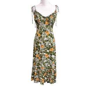 Reformation Womens Babydoll Midi Dress 2 Green Citrus Fruits Ruffle Cottagecore